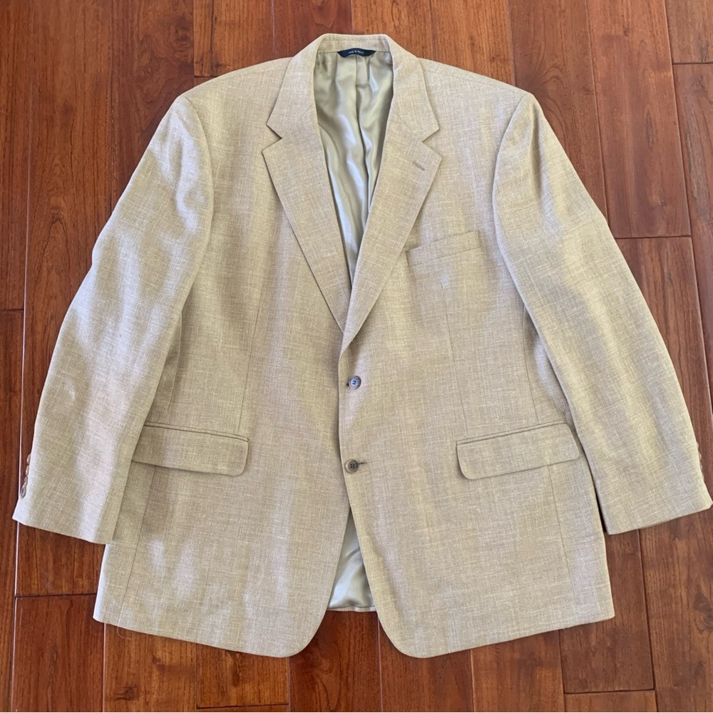 Brooks Brothers Blazer Mens 48R Golden Tan 2 Button Italy Wool Silk Linen